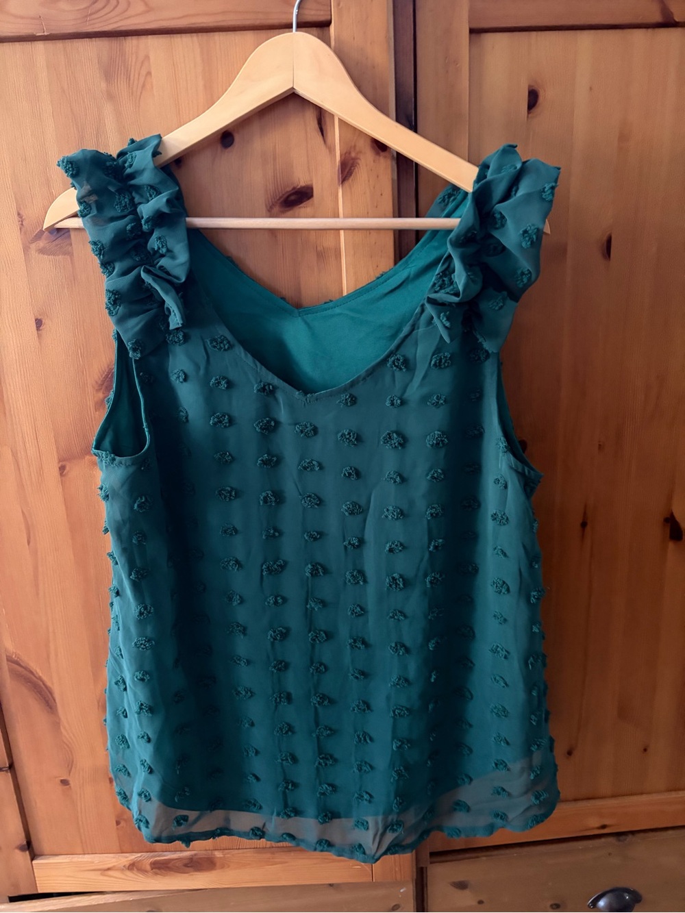 Sleeveless Teal Ruffled Shoulder Women's Top